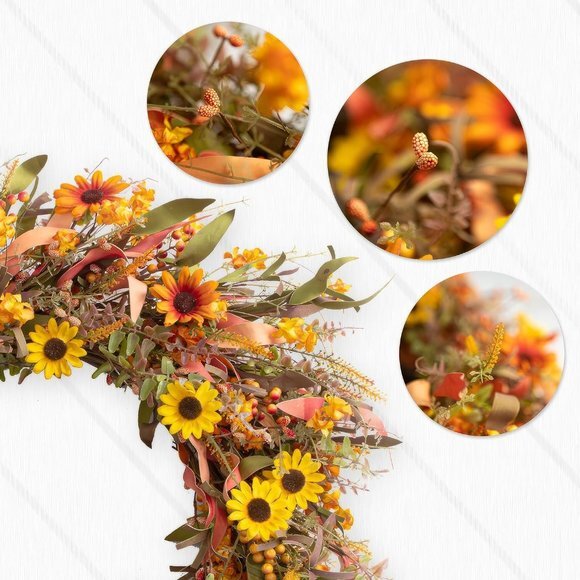 Large Fall Front Door Wreath,28" Artificial Floral Wreath with Colorful Daisies - Picture 4 of 6